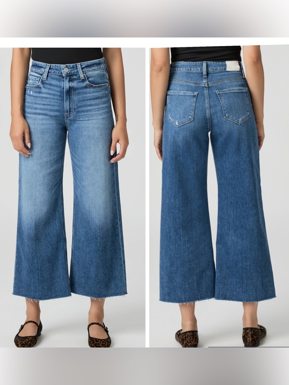 PAIGE Anessa Petite Wide Leg High waisted 28” Washed Blue Jean sz 31
